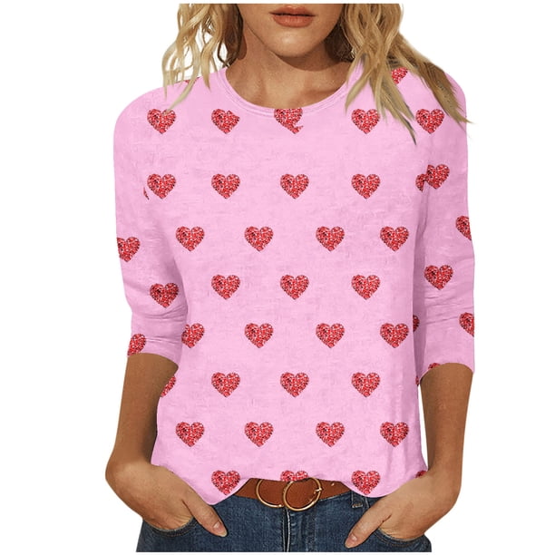 Camisetas Casuales de las Mujeres 3/4 Manga Cuello Redondo Impreso Blusa Imitación Estante Tela, Camiseta de Moda Superior para el Hogar Diario Y Desgaste Casual Todo el Año