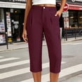 thumbnail image 2 of Horkkom Dress Pants Women Button Zip Capris Cargo Pants Casual Travel Work Pants with Pockets L, 2 of 9