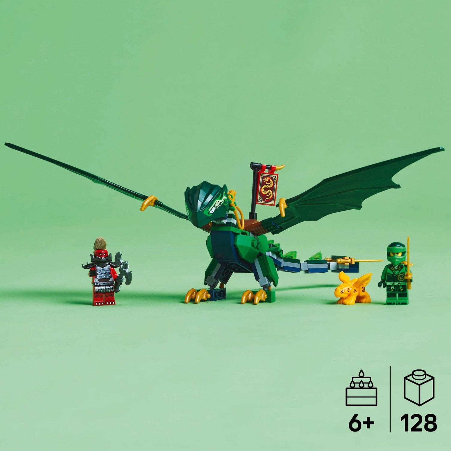 LEGO NINJAGO Lloyd's Green Forest Dragon Toy - Pretend Play Building Toy for Boys and Girls, Ages 6+ - Dragon Figurine with 2 Minifigures for Kids - Gift Idea for Birthdays - 71829, Includes 128 Pieces, Ages 6+