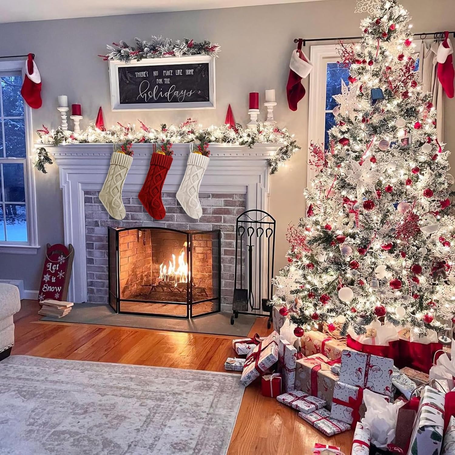 Christmas Stocking Sets 18 Inches Large Size Cable Knitted Stocking Gifts & Decorations for Family Holiday Xmas Party