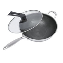 ChicHomey Wok Edelstahl Wok mit Deckel Lange Griff Antihaft Kratzfest Pfanne Kochen 30cm