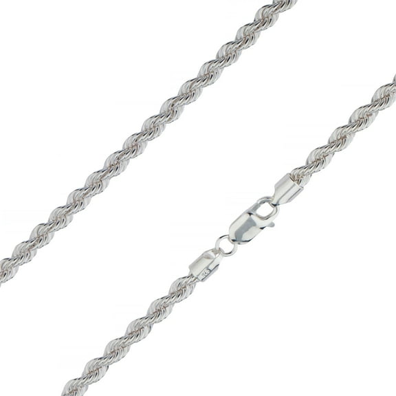 925 Sterling Silver, Solid Rope Diamond Cut Silver Chain 3.6mm Necklace - Hypoallergenic and Tarnish Resistant - By Oliver & Navy