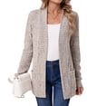 thumbnail image 2 of Women's Solid Color Long Sleeve Length Cardigan Sweater Coat Top with Pockets for Spring and Fall Seasons, Casual Layering for Daily Use,Khaki,XL, 2 of 8