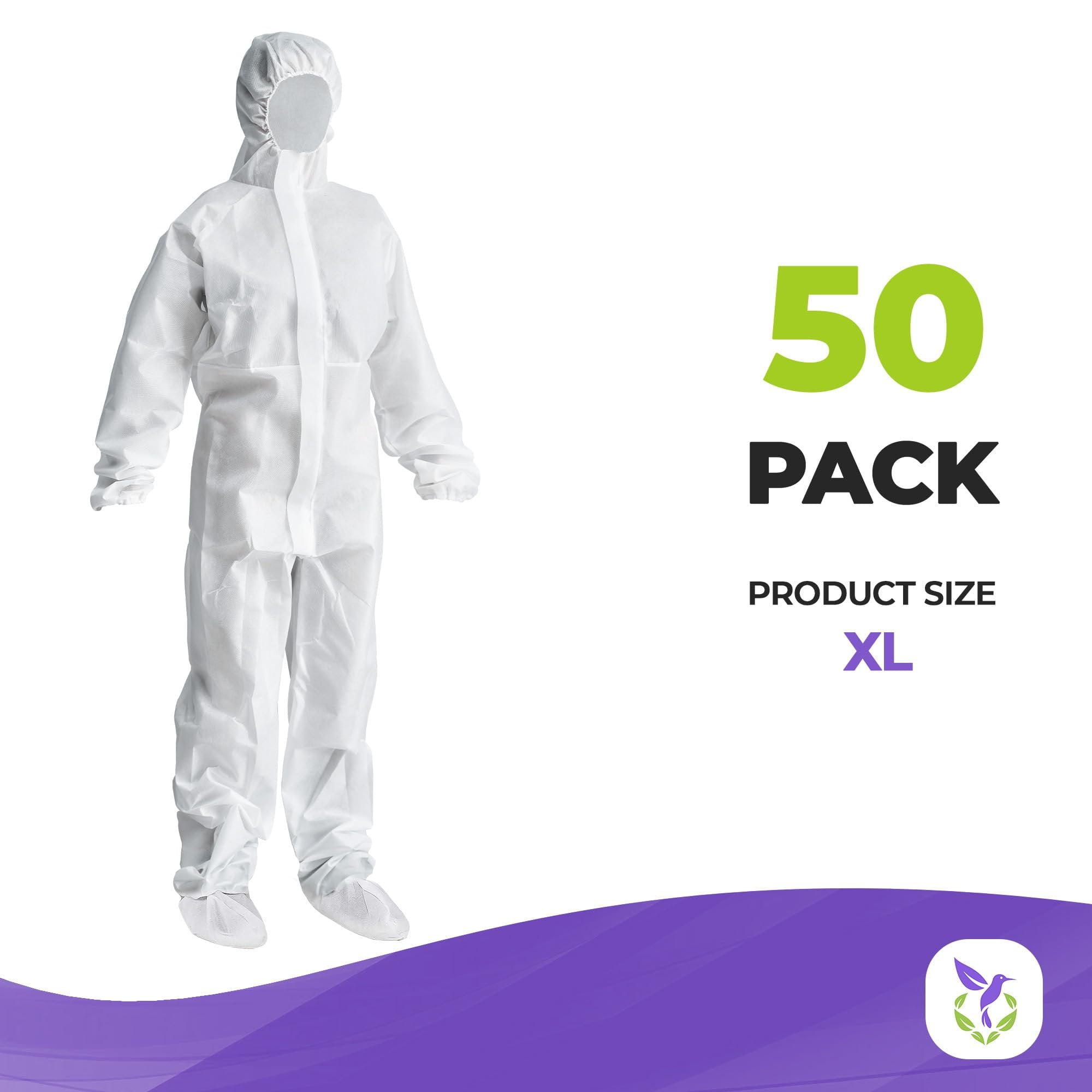 White Disposable Coveralls, X-Large. Pack of 50 Unisex Tear White Disposable Coveralls, X-Large. Pack of 50 Unisex Tear