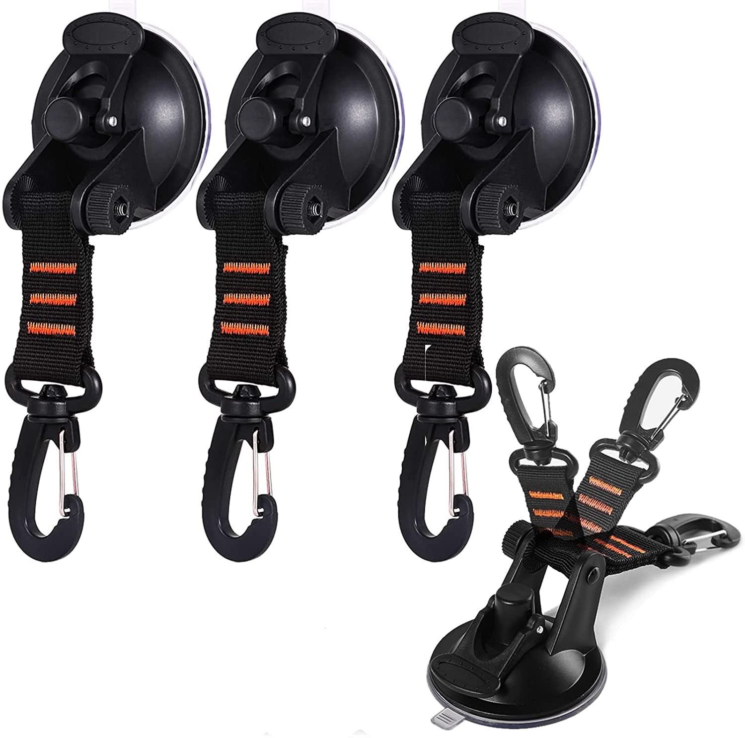 2 Heavy Duty Suction Cups Tie Downs Hanging Rope Hooks Ring Strong for Car 6" 