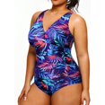 thumbnail image 2 of GHSDFBB Women Plus Size One Piece Swimsuits V Neck Tummy Control Bathing Suits Retro Ruched Swimwear, 2 of 6