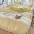 thumbnail image 3 of Juego de cama de color sólido de estilo INS de alta calidad, ropa de cama de algodón lavado, funda de edredón amarilla, sábana plana, funda de almohada, ropa de cama para niñas, 3 of 5