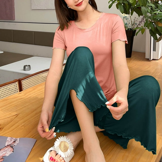 Ensembles de Pyjama pour Femmes 2 Pcs, Pantalon Décontracté à Manches Courtes Ensemble de Pyjama pour la Maison