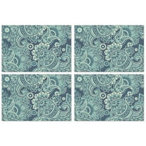 Set of 4 Flax Paisley Placemats, Heat Resistant Wrinkle Free Linen Table Mats with Colorful Vintage Boho Floral Pattern and Elegant Artistic Mandala Geometric Decor