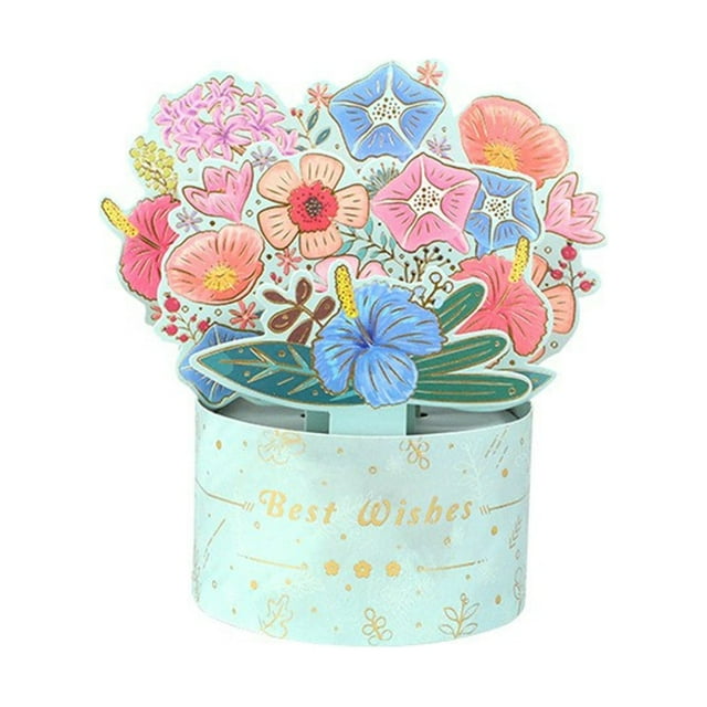 Ltdhehe Bronzing Bouquet Three Greeting Card One Thought Flower Blooms Mother's Day Paper Carving Handmade Blessing Message Card