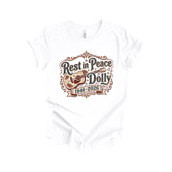 Trenz Shirt Company Women's Rest in Peace Dolly 1946-2026 Memorial T-Shirt - Vintage Country Music Legend Guitar-White-Small
