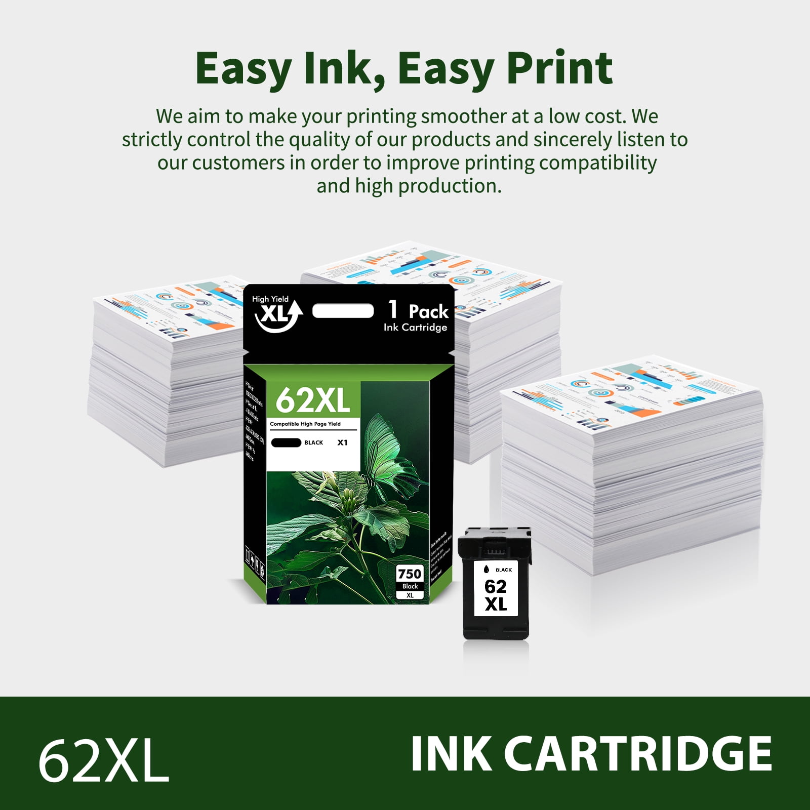 62XL Ink Cartridges Compatible for 62 XL Ink for Envy 5540 5640 5660 7644 7645 Printer 2 pack Black
