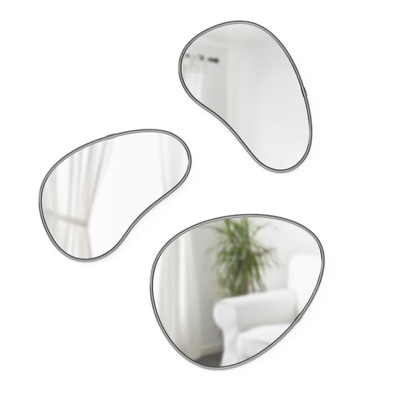 Umbra Hubba Pebble Wall Mirrors Set of 3 Irregular 12x10" 11x7" Titanium Grey