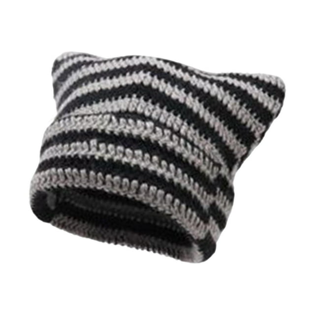 Gorro de crochet, gorro de punto, tocado holgado, estilo vintage, accesorios hechos a mano, ropa Negro y gris
