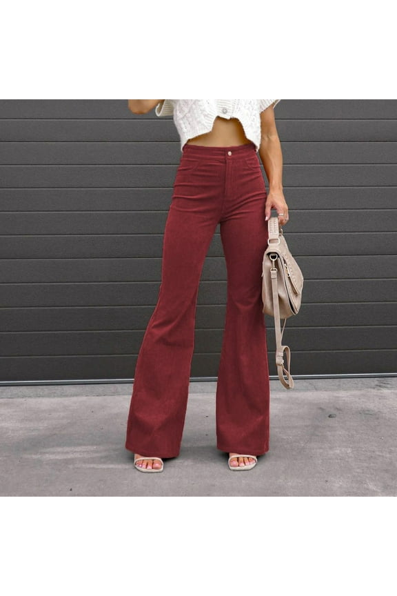 Women's Fashion Slim Fit Comfortable Solid Color Pocket Casual Flared Pants All Around Tummy Control Pants