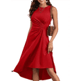 thumbnail image 3 of Women'S Summer Sleeveless Ruched Waist Flowy A Line High Low Midi Cocktail Dress Red S, 3 of 6