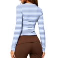 thumbnail image 4 of Garbnen Womens Shirts Long Sleeve Striped Slim Fit Crewneck Shirts for Women Basic Color Block Fall Winter Fashion Pullover for Women Blue XS, 4 of 5