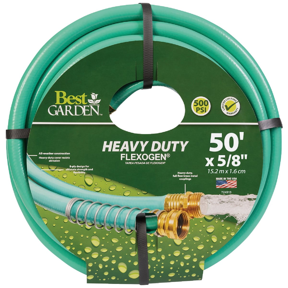 FLEXON Garden Water Hose 5/8-in X 50-ft Light Duty Green Weather Resistant 