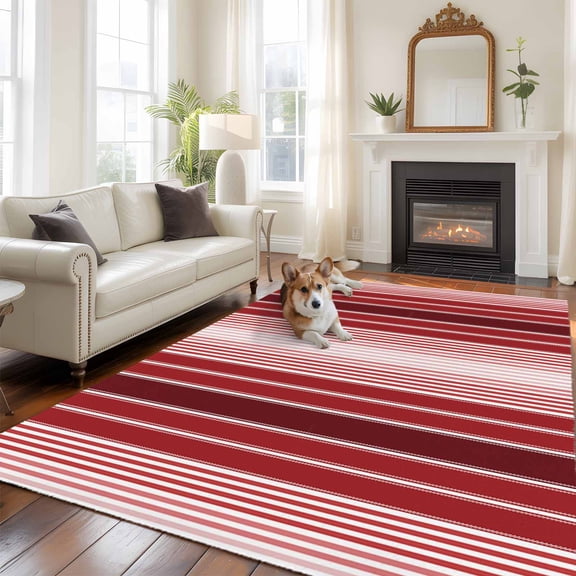 6'x9' Area Rugs, Red Vertical Striped Indoor Outdoor Area Rug for Living Room Bedroom, Farmhouse Minimalist Abstract Lines Washable Bathroom Rugs Kitchen Floor Carpet Mats Home Decor Aesthetic