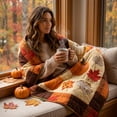 thumbnail image 4 of SLYNSHome Autumn Throw Blanket,Quilted Pumpkin Leaf Print Blanket,Orange Patchwork Soft Lightweight Warm Couch Cover for Sofa Bed Camping Thanksgiving Home Decor,70x100 cm, 4 of 8