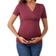 thumbnail image 1 of Blusa de enfermería de verano para mujeres INSPIRE CHIC, con cuello en V, manga corta, tops de lactancia para el embarazo, camisetas fruncidas, grande, roja, 1 of 6