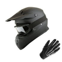 1Storm Adult Motocross Helmet BMX MX ATV Dirt Bike Downhill Mountain Bike Helmet SC09S Monster Shark Matt Black;   Goggles   Skeleton Black Glove Bundle