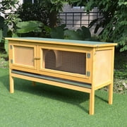 Angle View: Large Elevated Indoor Outdoor Wooden Hutch w/ Hinged Asphalt Roof