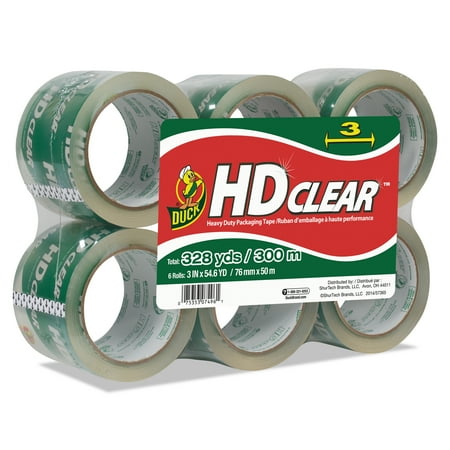 Duck HD Clear Packaging Tape, 3 in. x 54.6 yd., Clear, 6-Count