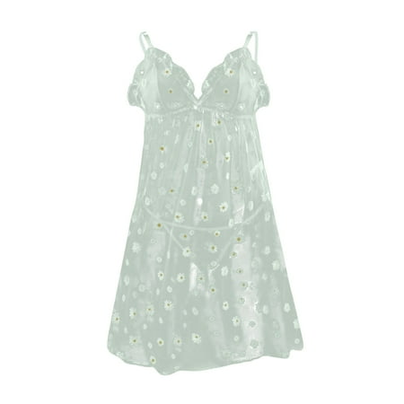 

Frehsky underwear women Women s Lingerie Delicate Floral Sling Transparent Lingerie Nightdress White