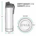 thumbnail image 2 of ORCA Hydra Series Water Bottle - 18/8 Stainless Steel, Powder-Coated - 22 oz, Seafoam, 2 of 5