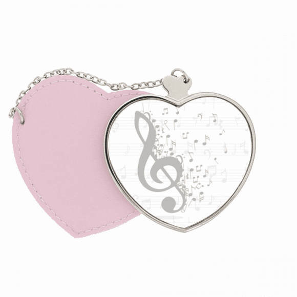 Treble Clef Flappg Music Note Mirror Travel Purse Makeup Heart Pink
