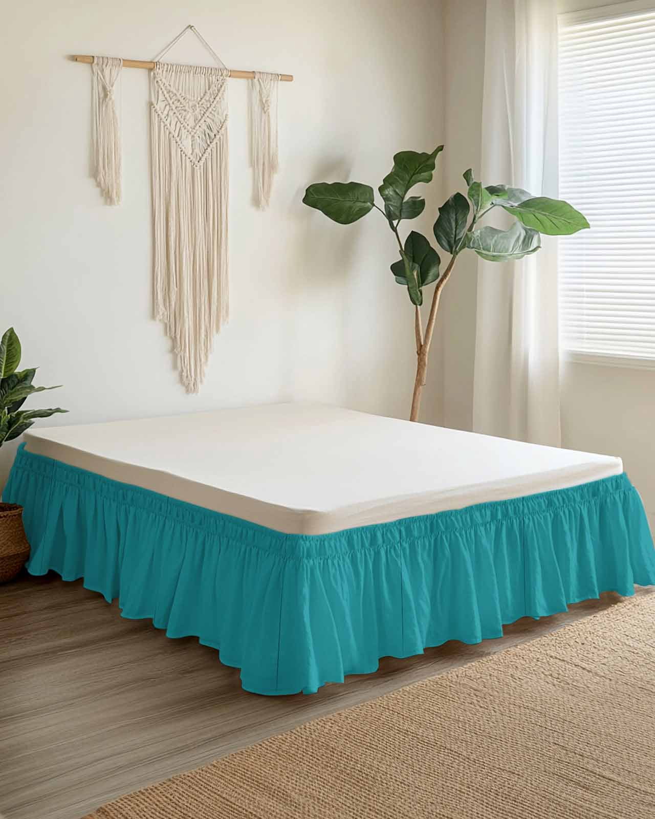 Teal Bed Skirt Solid Color Bed Skirts Queen Size 16 Inch Drop, Wrap Around Dust Ruffle&nbsp;Bedskirt with Adjustable Elastic Belt for Queen Size Beds