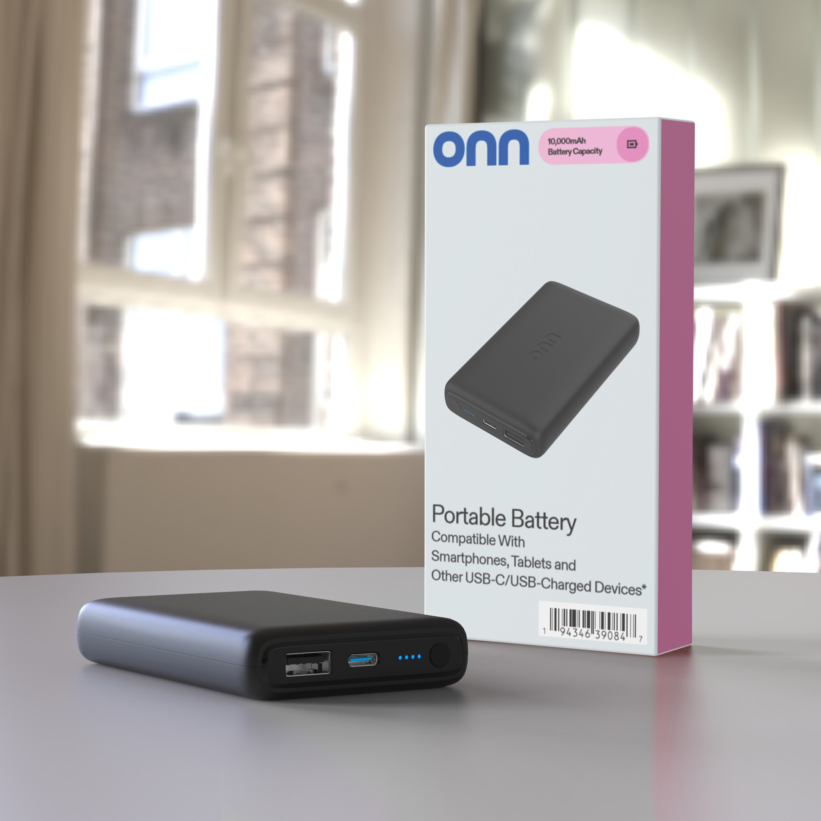 Batería portátil onn de 10,000 mAh con puertos duales USB-C/USB-A, negro 7
