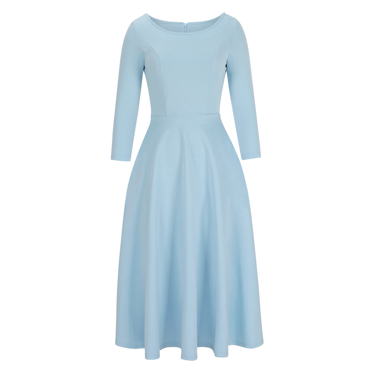 Women's Elegant Bell Sleeve Cocktail Party Dresses for Wedding Guest Fit and Flare Modest Church Midi Evening Dress