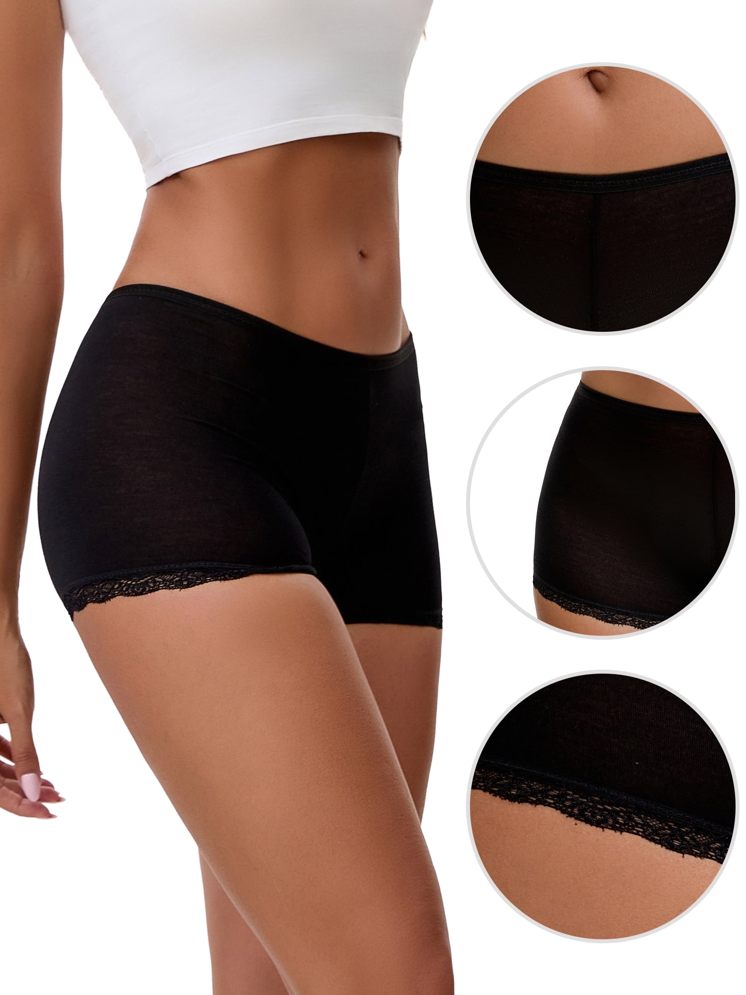 Unique Bargains Seamless Ice Silk Lace Trim Slip Shorts M Black Y2
