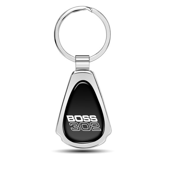 Ford Mustang Boss 302 Black Dome Chrome Metal Teardrop Key Chain