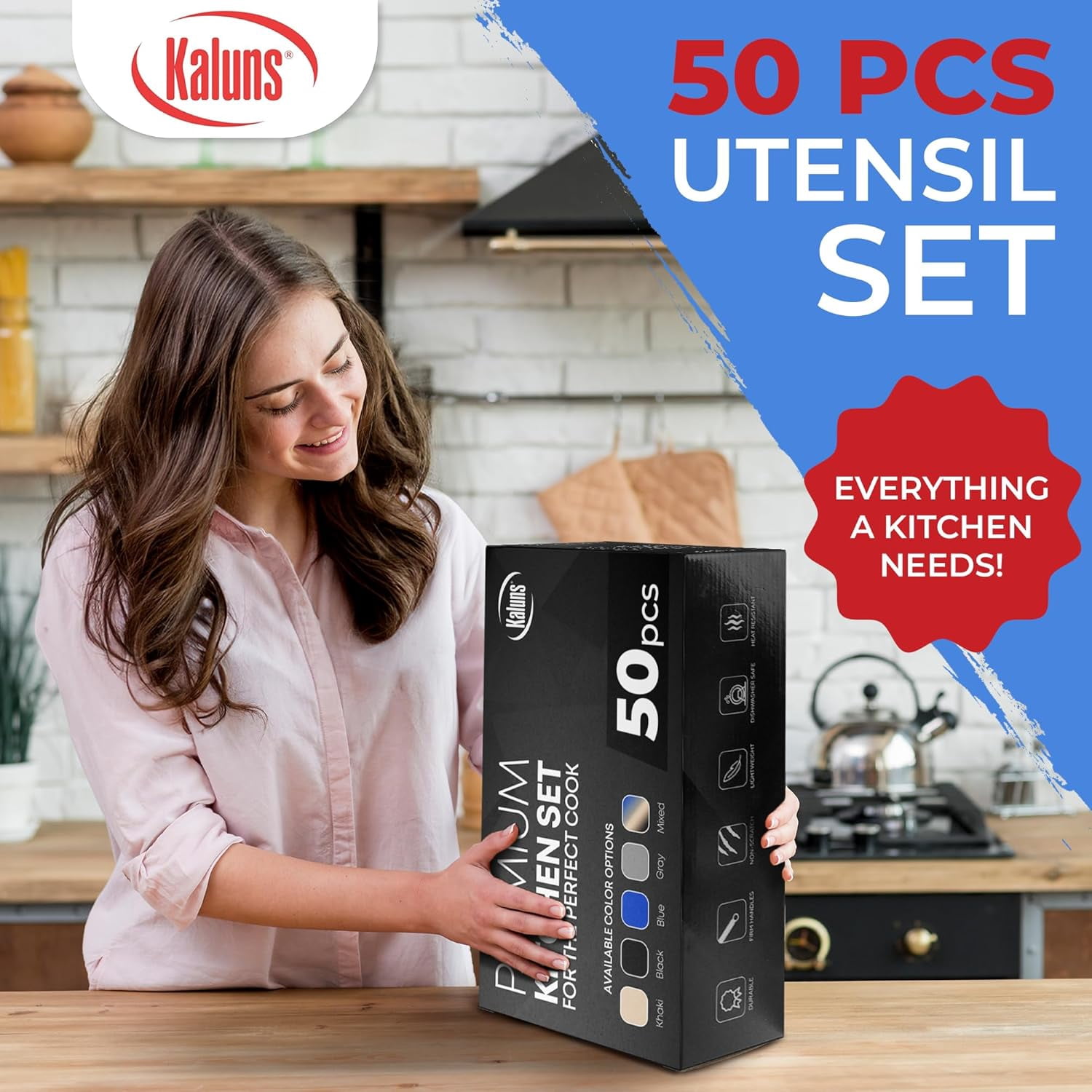 Kaluns Kitchen Utensils Set, 50 Piece Silicone And Stainless Steel Cooking Utensils, Dishwasher Safe and Heat Resistant Kitchen Tools