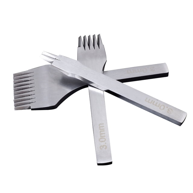 Billuyoard Juego de herramientas de cuero para bricolaje, acero inoxidable, 2/5/10 puntas, cincel de cuero plano, perforación, Kit de Suministros de marroquinería blanco plateado 3.0 mm