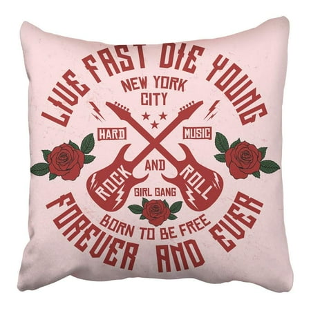 - CMFUN New York Girl Gang Rock and Roll Slogan Patch Rose with Leaves Badges Graphics Pillowcase Cushion Cover 16x16 inch