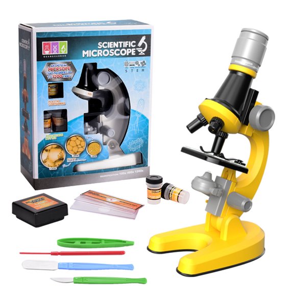 Amdohai Microscope Kit Scientifique Grossissement 100X/400X/1200X Microscope Scientifique avec Lames Cadeau Éducatif pour Étudiants