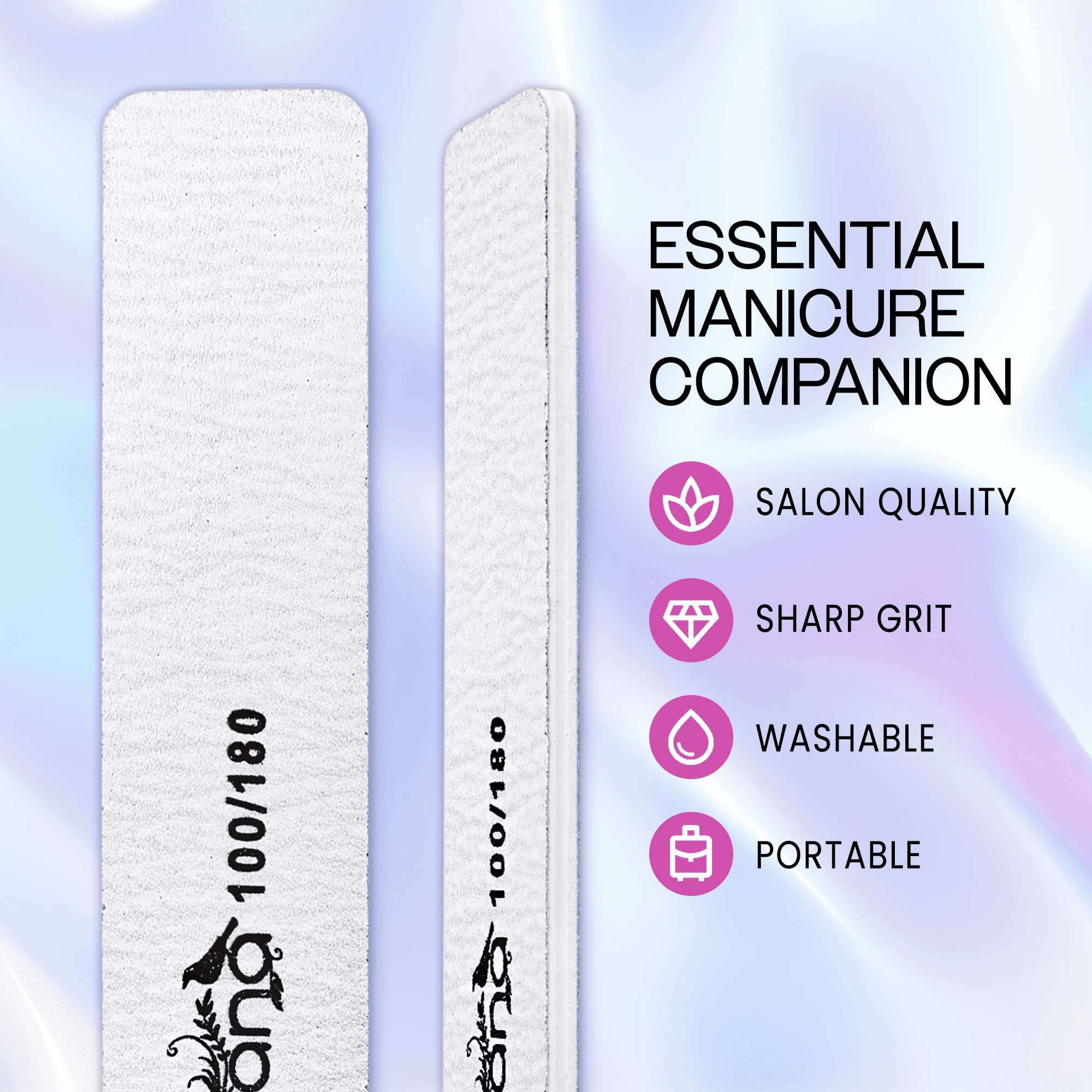 50pcs - PANA Jumbo Double-Sided Emery Nail File for Manicure, Pedicure, Natural, and Acrylic Nails - Zebra (Grit 100/180)