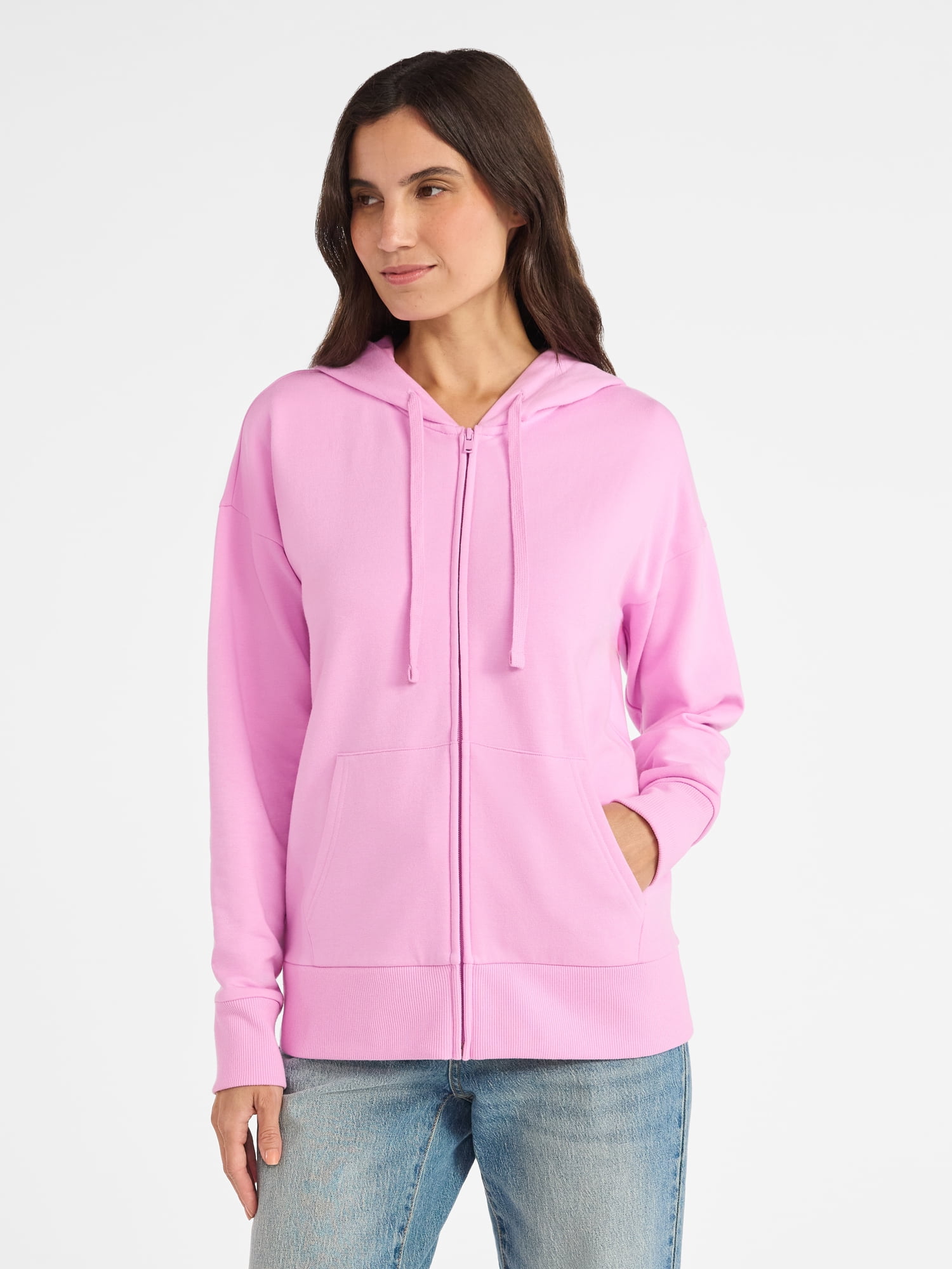 Time and Tru Women's and Women’s Plus Zip Front Fleece Hoodie Jacket, Sizes XS-4X