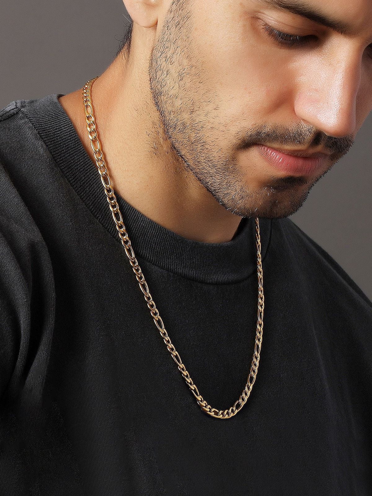 U7 Figaro Chain for Mens Stainless Steel 5MM 20 Inch Men Women 14K Gold Plated Chain Necklace Birthday Gift