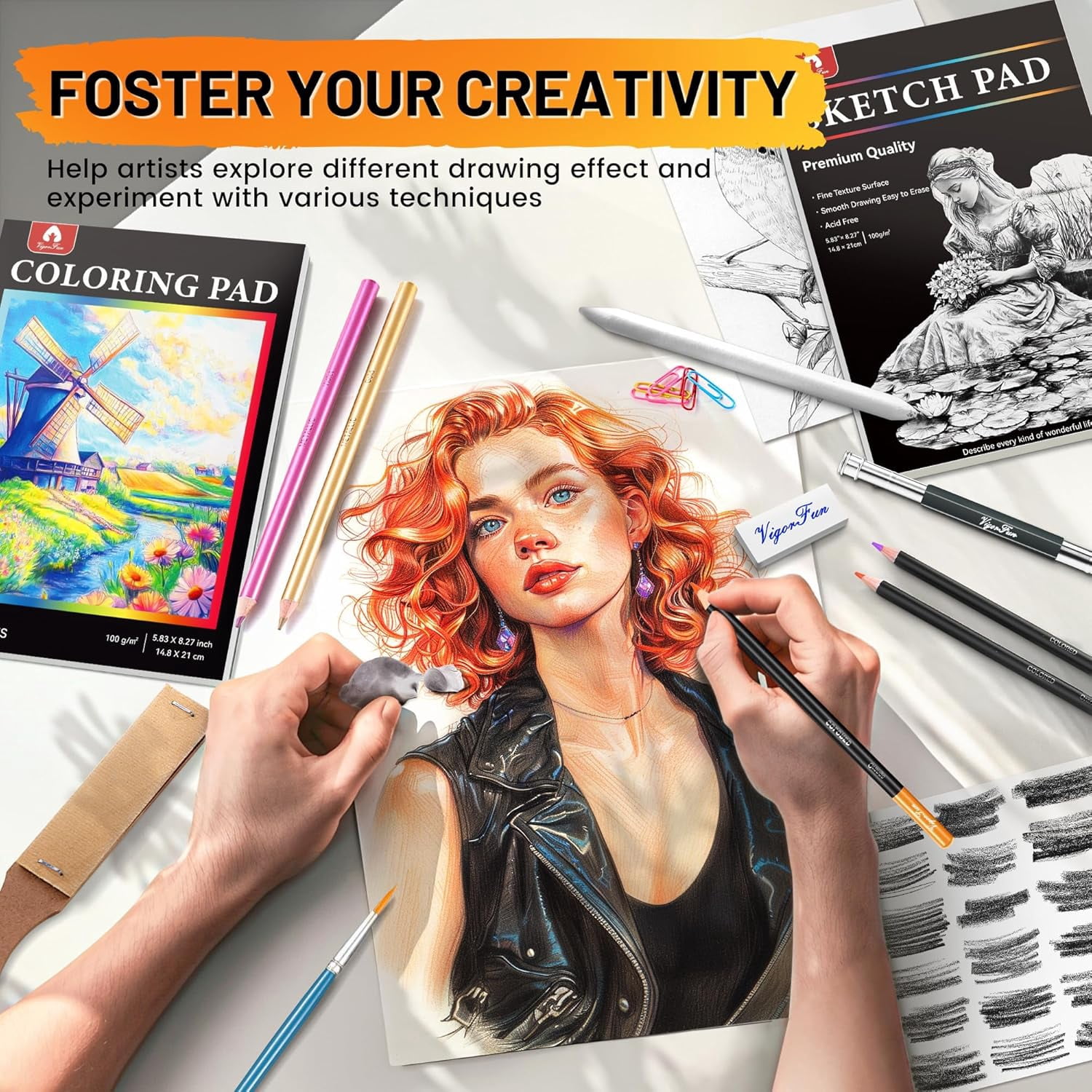 106 PCS Drawing Set Sketching Kit, Pro Art Supplies for Artists Adults Kids Beginners(Pink)