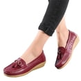 thumbnail image 5 of HTHLVMD Tassel Perforated Wedge Loafers, Casual Loafers for Women Metal Buckle Breathable Comfortable Leather Slip On Moccasins Loafers Shoes Driving Outdoor Walking Womens Flats, Wine 6, 5 of 5