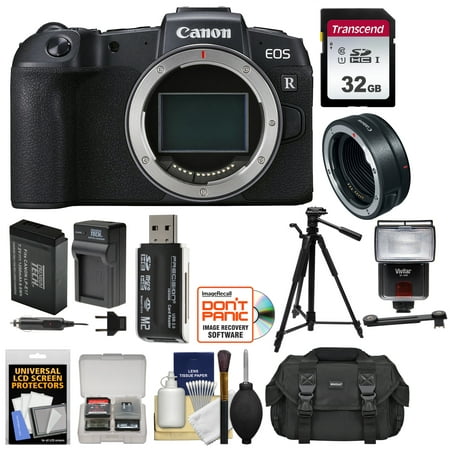 Canon EOS RP Full Frame Mirrorless Digital Camera Body with Mount Adapter + 32GB Card + Battery + Charger + Flash + Tripod + Case