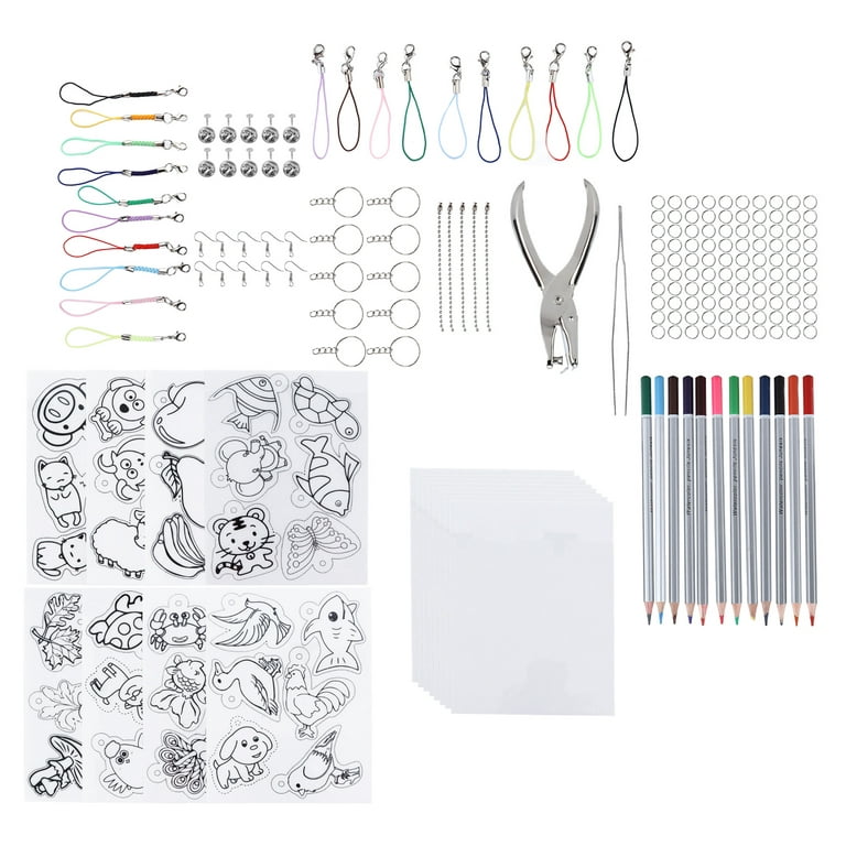 shynek Shrinky Sheets Kit, 125Pcs Heat Shrink Plastic Sheet Kit Including  20 Pcs Shrinky Art Paper, Hole Punch, Pencils