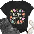 thumbnail image 5 of Maqroz Happy Easter Shirt for Women Cute Easter Eggs Graphic Tees Round Neck Short Sleeve T-shirt Casual Loose Tops, 5 of 7