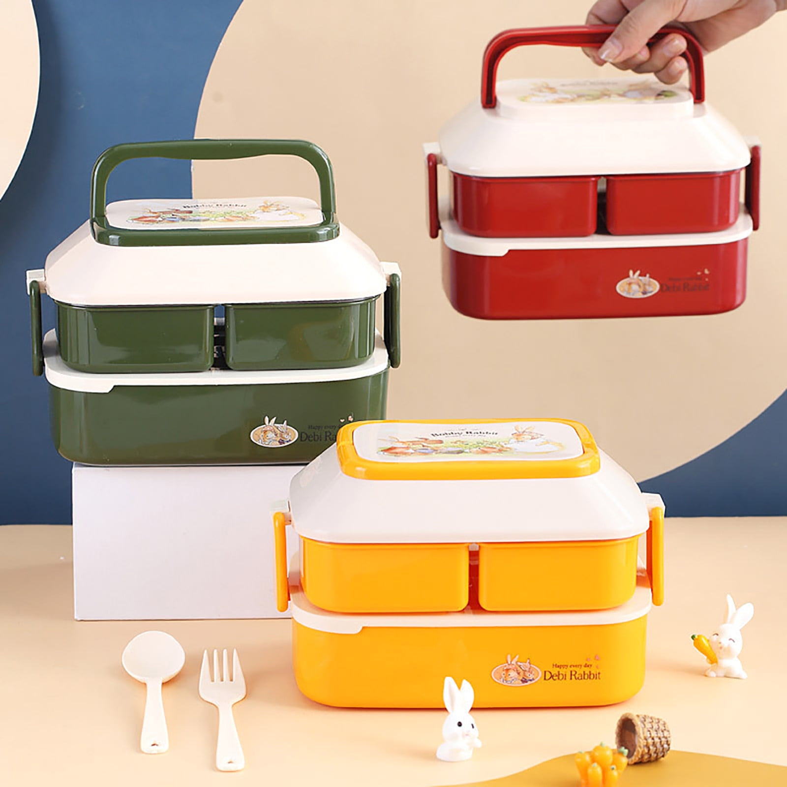 XMMSWDLA Preppy Lunch Box Orange Lunch Boxdouble Layer Plastic Lunch Box  Large Capacity Student Office Worker Divided Lunch Box Microwave Oven Lunch