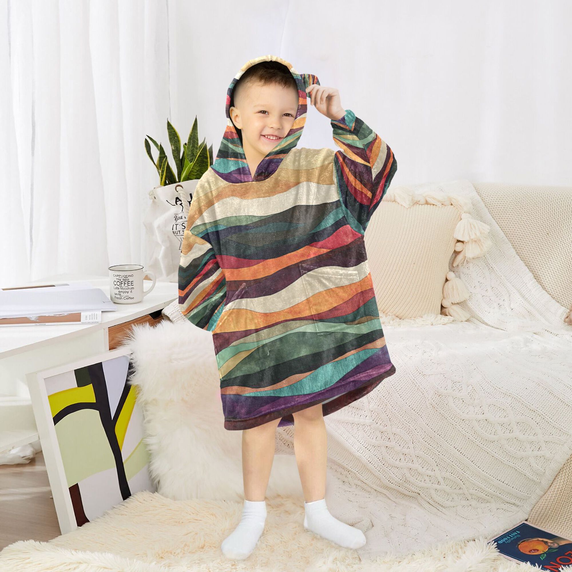 FORMRS Wearable Blanket Hoodie with Sleeves for Kids Cozy Flannel Sweatshirt, Artistic Desert Pattern